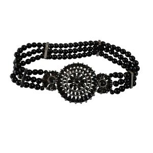 Vintage Gun Metal Black Beaded Bracelet Retro Y2K‎ Stretchy Goth Boho Eclectic